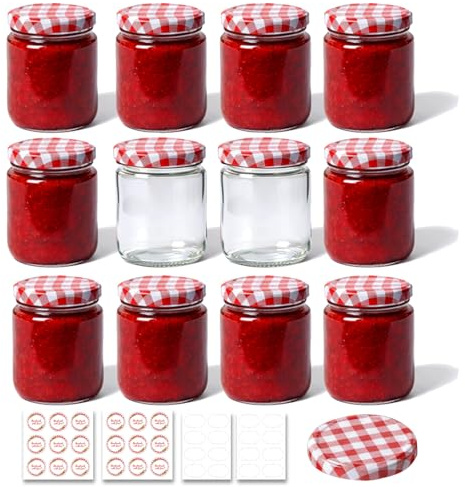 ComSaf Jam Jars with Lids 240ml 12 Pack, Round Glass Jar with Airtight Lid