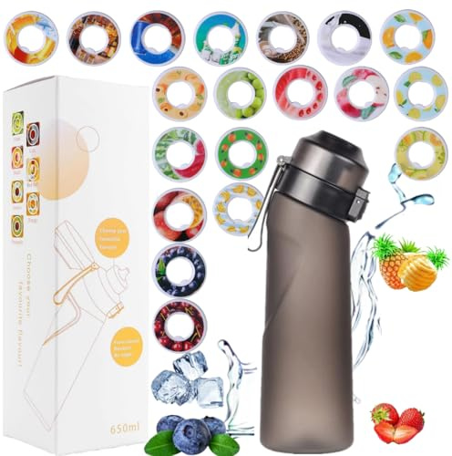 650ml sports water bottle with pods in 7 flavours, tritan material resists high temperatures, natural fruit flavor extraction makes drinking water safe & tasty. 0 Sugar 0 Calorie (Matte Black)