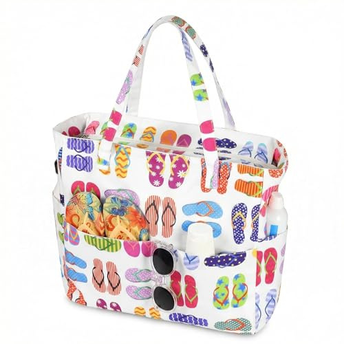 Strandtasche XXL Familie mit Reißverschluss, Leicht Wasserdicht & Faltbar | Große Badetasche Damen Beach Bag Schwimmbadtasche Beach Tote Bag für Strand Reisen Urlaub Einkaufen Picknick Alltag