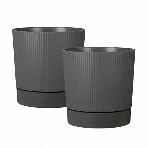 Scheurich LINO+ 2er Set Blumentopf mit Untersetzer, Grau, Ø 28 cm, H 25 cm