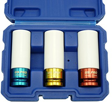 US PRO Alloy Wheel NUT DEEP Impact Socket Set 1/2dr 17mm 19mm 21mm Sleeve 1596