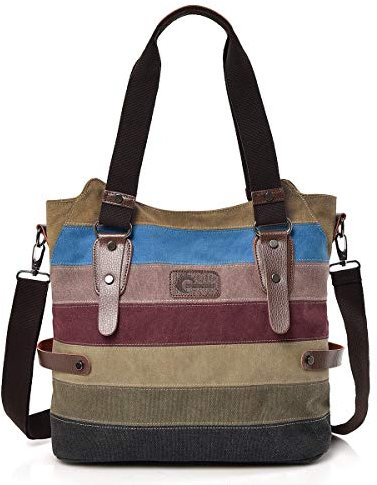 CHEREEKI Damen Handtasche, Canvas Tasche Multi-Color Streifen Umhängetasche, Tote Große Kapazität Shopping Casual Crossbody Hobo Bag