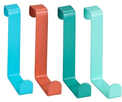 Wenko Appendiabiti sopraporta assortiti - Attaccapanni sopraporta 4 ganci, Acciaio, 7.6 x 1.2 x 6 cm, multicolore