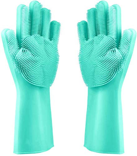 Keenwo Premium Silikon Geschirrspül Handschuhe mit Noppen zum Geschirr Spülen (Blau) - Idealer Reinigungs Handschuh für perfekt gereinigtes Geschirr dank feiner Bürste