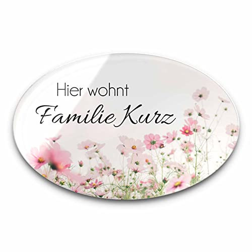 Edles Türschild mit Namen für die Haustür - Namensschild Briefkasten selbstklebend oder mit Bohrlöcher - Klingelschild mit kratzfestem UV Druck - Größe ab 10x6,5 cm oval