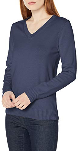 Amazon Essentials Suéter de Manga Larga con Cuello en V para Mujer, 100% algodón, Color Azul Marino,