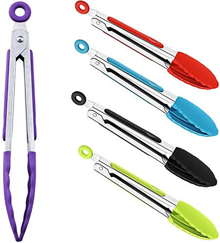 5 Stücke Silikon Mini Zange, 7 Zoll Portion Zangen Klein Küchen Verriegelung Zange mit Silikon Spitze Servierzange Hitzebeständig Zange