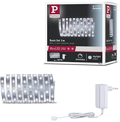 Paulmann 79856 Strip LED MaxLED 250 juego básico 3 m luz diurna IP20 incl. 1x24 W, strip, regleta, tira de luz 6500 K