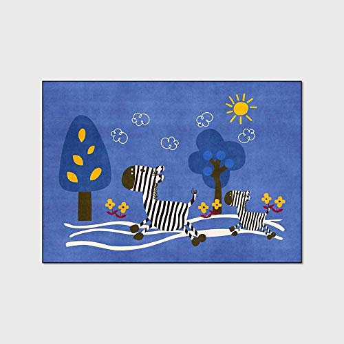 SRTJURFG Kinderteppich große Baby-Spieldecke modernen Design Baby Krabbeldecke Cartoon Zebra Kleiner Baum blau 160 x 200 cm