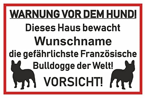 Samunshi® Aufkleber Französische Bulldogge Warnung - Schild Sticker Hinweisschild Warnschild Vorsicht Hund 20 x 13,3cm Französische Bulldogge Warnung schwarz