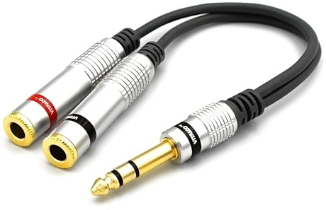 VITALCO 6.3mm Klinke Stecker Audio Splitter Adapter Stereo TRS Männlich auf 2x 6.3 Mono TS Weiblich Klinkenstecker Dual Buchse Adapterkabel Kabel Y-Kabel