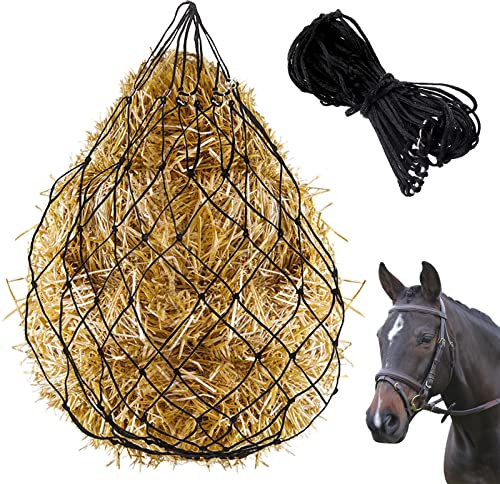 Glarks 40 Pulgadas de Largo, 5 Pulgadas x 5 Pulgadas de Malla de Nylon Red de heno de alimentación súper Lenta, Bolsa Negra de forraje de heno de Caballo de Polietileno Pesado de Gran Capacidad