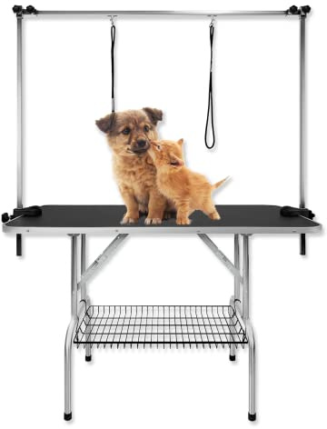 Froadp Mesa de Aseo para Perros Peluquería Mesa Canina y Felina Mesa de Aseo para Mascotas Mesas de Baño Esquila Plegable y Resistentecon Balancín y Bandolera Hasta 100KG de Carga (Grande)
