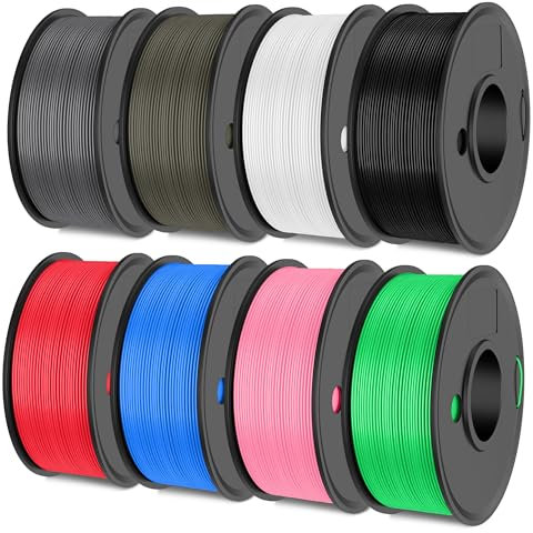 SUNLU Matt PLA Filament Bundle Mehrfarbig, 250g PLA 3D Drucker Filament 1.75mm, 0.25kg/Spule,8 Packung Insgesamt 2KG, Matter Oberfläche, Schwarz+Weiß+Grau+Blau+Grün+Rosa+Rot+Lehm