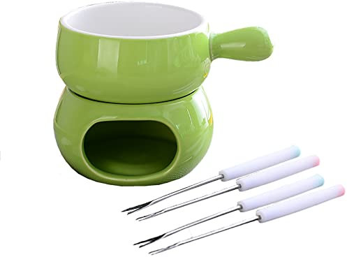 ZEDARO Käse-Schokoladen-Fondue-Set für 2–4 Personen, Schweizer Fondue-Set aus Keramik mit 4 Dip-Gabeln für Restaurants und Cafés zu Hause,Grün Decorate