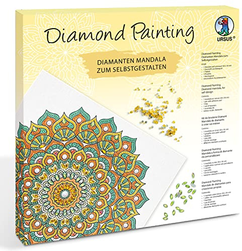 Ursus 43520007F - Diamond Painting Mandala Set 7, kit de Bricolage avec Toile et Pierres dans Les Tons Menthe, Orange et Jaune