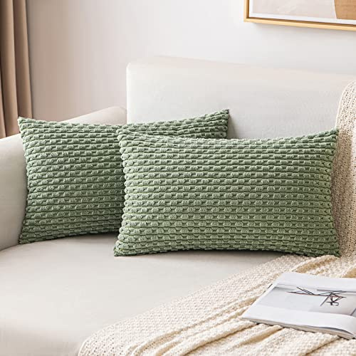 MIULEE 2er Set Kissenbezug 40×60cm Kordsamt Ananas-Ähren Grasgrün | Moderne Struktur Weich Dekorativ Vielseitig Pflegeleicht Langlebig Für Sofa Bett Wohnzimmer Schlafzimmer Und Gästezimmer