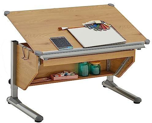 CARO-Möbel Kinderschreibtisch Philipp in Wildeiche - mit Schublade höhenverstellbar, neigbar - Schreibtisch für Schüler