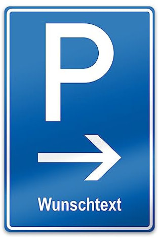 PrintPlanet® Parkschild mit eigenem Text personalisieren - Alu-Dibond 3 mm Weiß - Verschiedene Größen - Parkplatz (P) mit Pfeil (Rechts) + 1 Textzeile