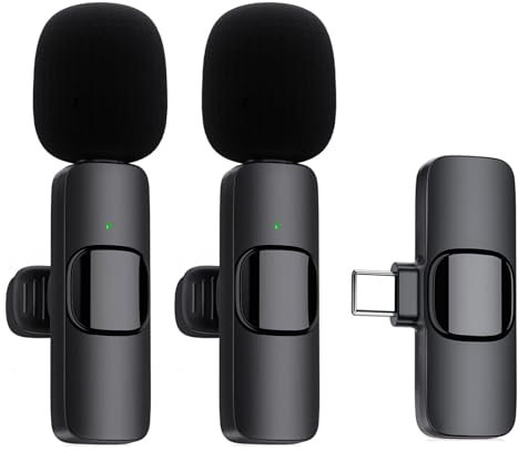 Lavalier Wireless Microphone for USB C Smartphone, 2.4GHz Wireless Microphone, Plug Play Lapel Microphone Wireless for Recording, Live Streaming, YouTube, TikTok, No Bluetooth or App, Microphone *2