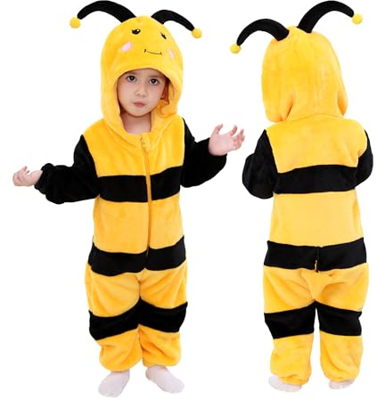 Doladola Unisex Baby Onesies Djur Tecknad Katt Jumpsuits Småbarn Hooded Sparkdräkt(4-5 år,Bi)
