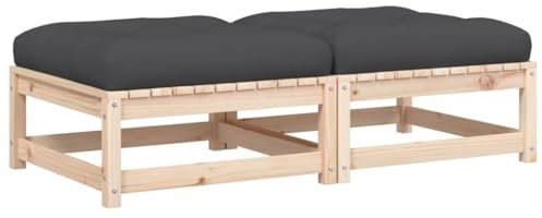 vidaXL Gartenhocker 2 STK., Modular Gartenmöbel Lounge mit Kissen, Sitzhocker Hocker für Garten Terrasse Balkon, Holzhocker Fußhocker, Massivholz Kiefer