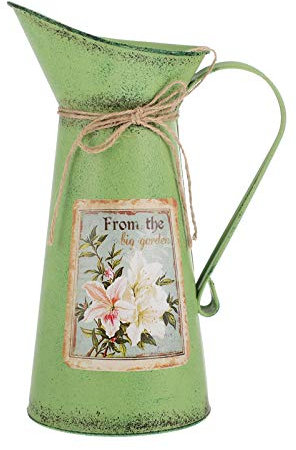 Vase décoratif pot à fleurs vase en métal shabby chic vase à fleurs vintage ferme cruche vase pot à lait pichet métal galvanisé support de vase rustique pour décoration de la maison vert (taille