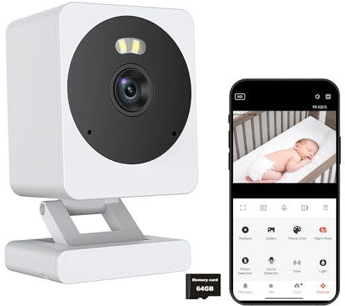 Tuya Smart Life - Cámara de vigilancia interior WiFi, cámara interior de 3 MP, cámara interior de 360°, visión nocturna, detección de movimiento, audio bidireccional, para bebé/mascotas, con tarjeta