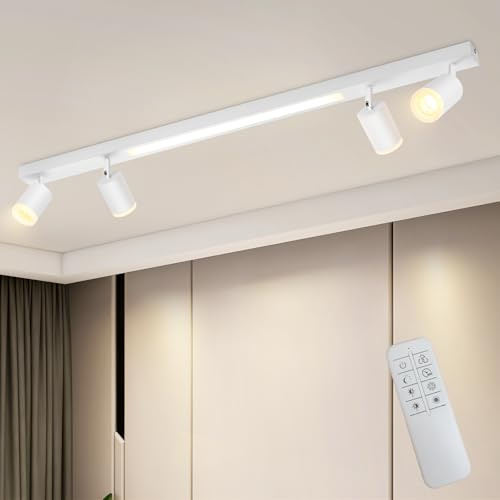 cupgow LED Deckenlampe 4 Flammig Bürolampe Deckenstrahler Dimmbar | Weiß Deckenspots mit Fernbediennung 38W 3000K-6500K Schwenkbar 350° Modern für Wohnzimmer Küche Schlafzimmer Küche