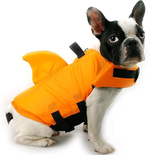 Giubbotti Di Salvataggio Per Cani Giubbotto Salvagente Cane Squalo Galleggiante Cani Piccola Media Taglia Piscina Salvagente Cane Squalo Regolabile Per Nuoto Surf Canottaggio Barca,Arancia,XXL
