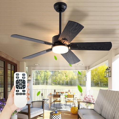 Deckenventilator Mit Beleuchtung,LED Dimmbar 32W Lampe Mit Ventilator Und Fernbedienung, 6-Gang Umkehrbar Deckenventilator Mit Licht Doppelseitige Flügeln Für Terrasse Garten Schlafzimmer Wohnzimmer