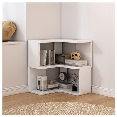 Corner Bookshelf,Bookcase with Baffles Etagere Shelf Storage Rack,7 Tiers Corner Bookshelf for Small Space Study Room Living Room Office(White,2-tiers)