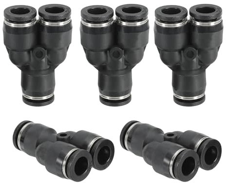 PATIKIL Conectores de Plástico en Forma de Y de 5/16 de Diámetro Exterior, 5 Paquetes de Conectores de Tubo de 3 Vías Tipo y con Rosca para Sistemas de Aire, Agua, Color Negro