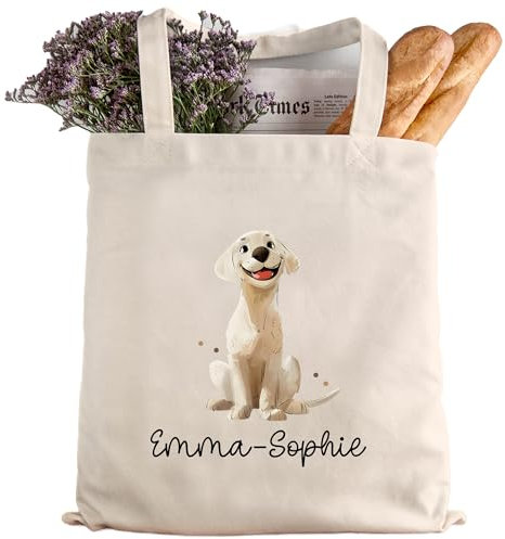 kleinebuchstaben Personalisierte Baumwolltasche Stofftasche mit Wunschname - Kinder Beutel Jutetasche Kindertasche & Wunschname - Wechselwäsche - Tragetasche Jutebeutel (Hund Labrador)