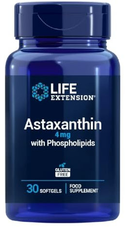 Life Extension Astaxanthine 4mg avec phospholipides - 30 capsules molles- Antioxydant Puissant pour la Santé