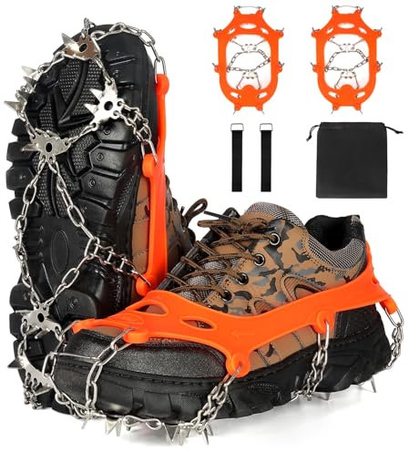 Steigeisen für Bergschuhe mit 23 Zähne,Steigeisen für Wanderschuhe, Schhukrallen und Antirutsch Spikes, Eiskrallen & Schuhspikes(L)