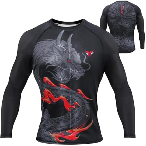 Mytra Fusion Rashguard BJJ Camiseta Compresion Breathable & Ultra Lightweight Rashguard para MMA, Gimnasio, Entrenamiento, Correr y Ciclismo (FR/ES, Letras, XL, Regular, Regular, Black)