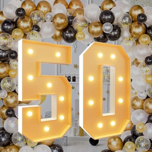 120cm/4FT Marquee Light Up Number 50, White Large Marquee Light Up Numbers, Pre-cut Foam Board Set Can Be Used for Birthdays, Weddings, Baby Anniversaries, Party Decoration