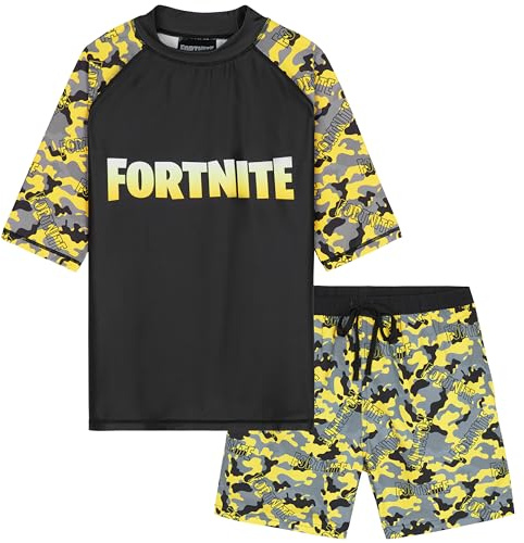 Get Trend baddräkt barn tonåring 2-delad baddräkt med badbyxor pojkar och simtröja för strandsemester och simning, Gul fortnite, 14-15 År