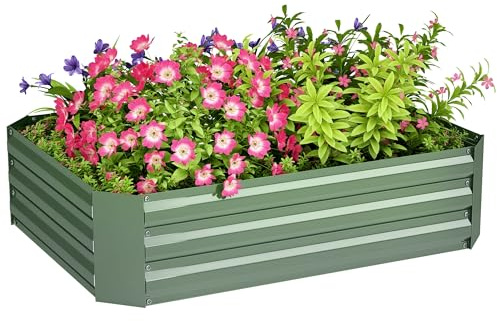 Outsunny Hochbeet aus Stahl Flach Frühbeet 120x90x30cm Silber | Pflanzbeet, Gartenbeet, Blumenkasten, Pflanzkasten Gemüsebeet, Pflanzkübel für Blumen Pflanzen Gemüse Garten Balkon