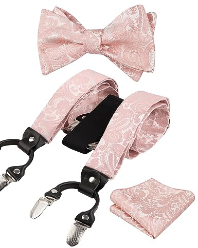 Alizeal Pajarita ajustable con estampado floral de cachemira para hombre, pañuelo de bolsillo y elástico en forma de Y, juego de 6 clips, Blush Pink, Taille unique