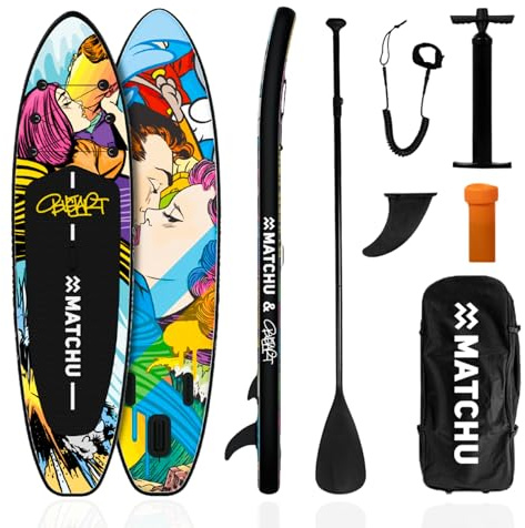 MATCHU - Aufblasbares Sup Board - Paddelbrett - Limited Edition - Zertifikat - Komplettset - 320x81x15 cm - 150 KG belastbar - Art Collection