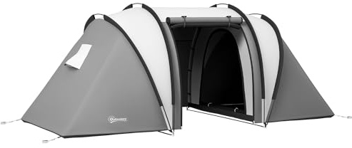 Outsunny Tente de Camping Familiale 4-5 Personnes 2 Chambres 3 Portes Gris