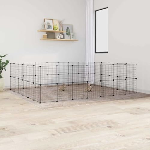 LAPOOH 52-TLG. Haustierkäfig mit Tür, Meerschweinchen Käfig, Meerschweinchen Gehege, Kleintierkäfig, Hasenkäfig, Freigehege Für Kaninchen, Kaninchenstall, Kaninchengehege, Schwarz 35x35 cm Stahl