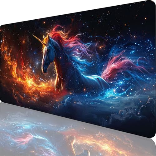 Noir Tapis de Souris Licorne Tapis de Souris XXL 700x300x3 mm Grand Sous Main Bureau Gaming Accessoire, Lavable Mouse Pad avec Bords Surpiqué, Base en Caoutchouc Antidérapante pour Gamer, Bureau 16-2i