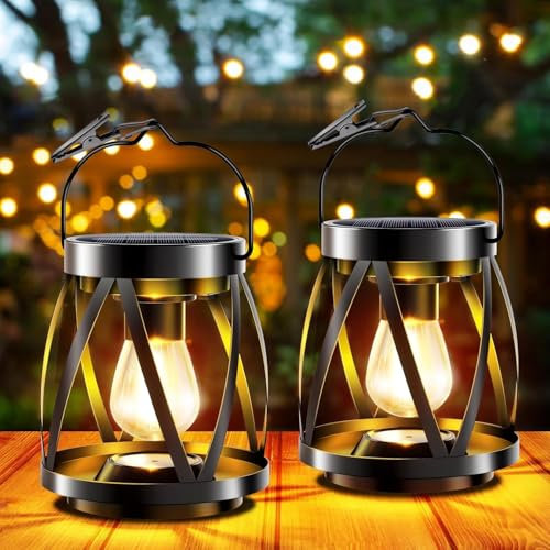 SENDALE Lanterne Solari da Esterno,2 Pezzi Lampada Solare da Giardino con Lampadina LED,IP65 Impermeabile,Luci Solari Decorazione Giardino per Balcone e Terrazza