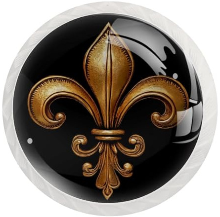 JAVENPROEQT Set di 12 pomelli rotondi in cristallo con motivo a giglio dorato Mardi Gras, per cassettiera, armadio, porta, armadio, con viti, decorazione per la casa e l'ufficio della scuola materna