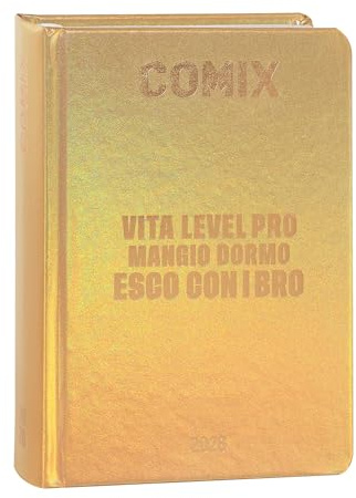 COMIX - Daglig dagbok 16 månader, skoldagbok 2025–2026, med hårt skal, perfekt för mellanstadiet och gymnasiet, 13 x 17,8 cm, guld
