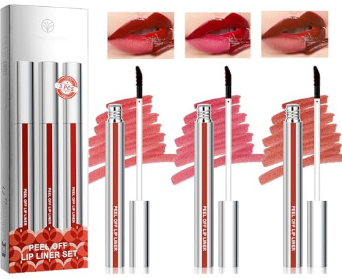 3-Piece Peel-Off Lip Liner Stain Set with Matte Waterproof Long-Lasting Formula - Highly Pigmented Creamy Tint in Red Berry Brownish Pink Shades for Easy Application and Simple Removal