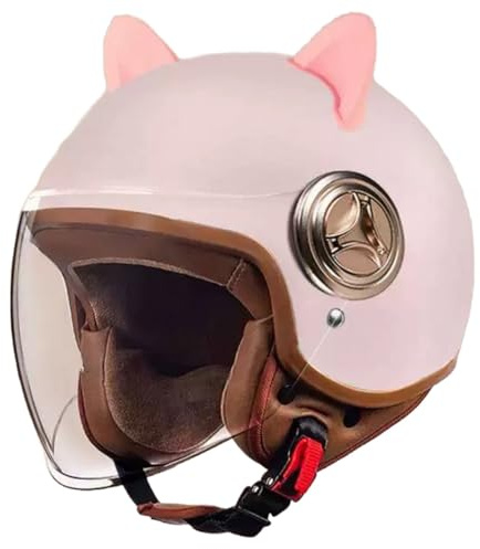 Casco Jet 3/4 Da Moto Con Visiera Parasole, Casco Moto Aperto Omologato ECE 22.06, Casco Scooter Con Orecchie Di Gatto Per Uomo E Donna, Taglia Unica: 54-61 Cm C,54-61cm